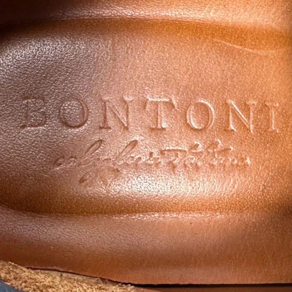 Bontoni‎ Burnished Leather Sneakers Men’s 11.5 Dark Blue Shoes $650 Lace Up